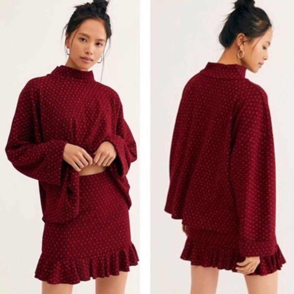 NWT Free People 2 piece set Copper Combo Size S Top Skirt oversized boho